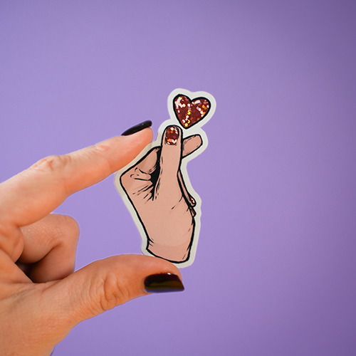 Sticker cœur avec les doigts Corée du sud Paillettes