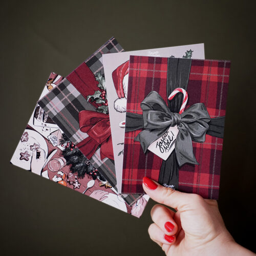 Pack 4 Cartes postales de Noël 🎅Nœuds, repas & kit